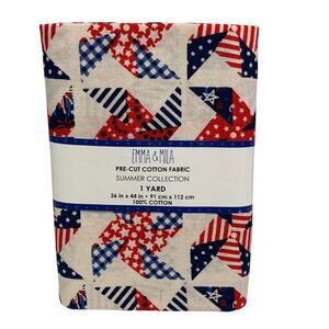 1 YD New Emma & Mila 36" X 44" USA Patriotic Pinwheel Quilting Cotton Fabric